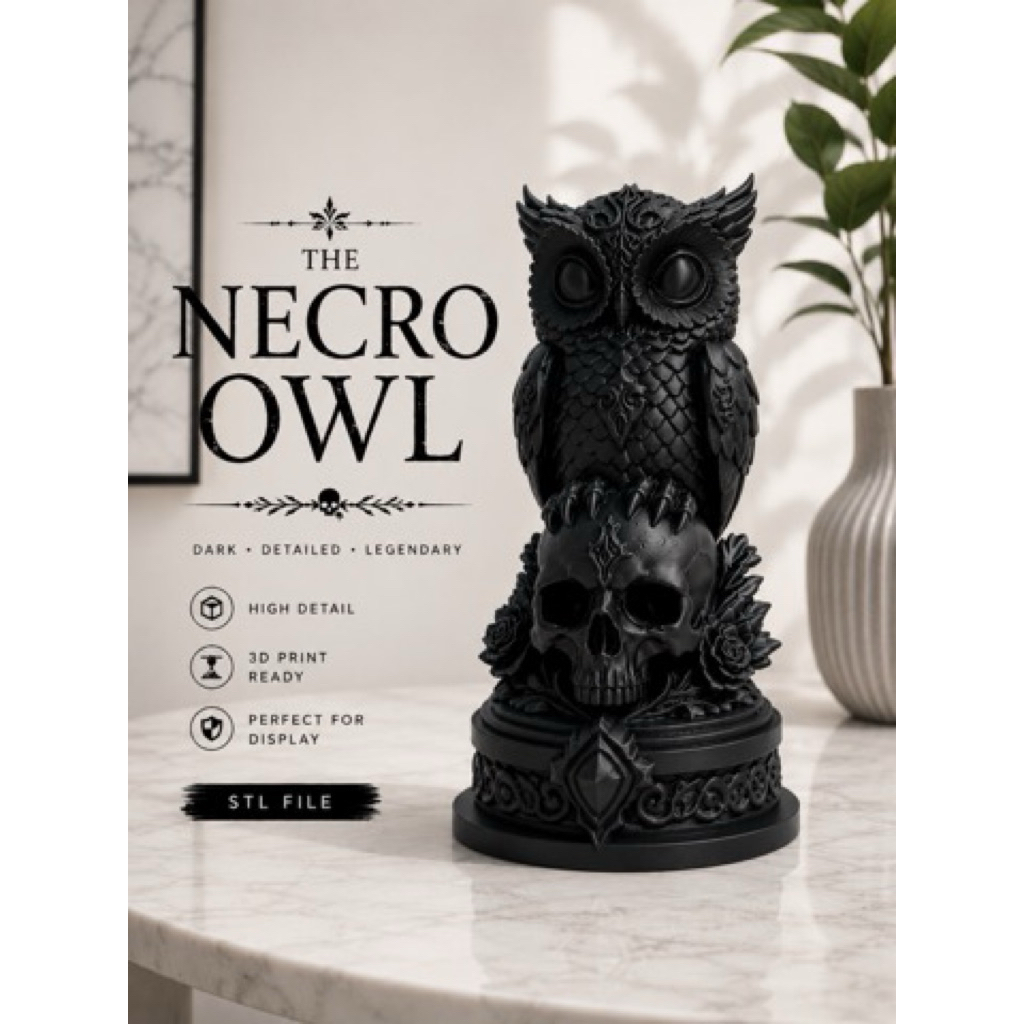 Tượng Cú Mèo Đầu Lâu In 3D Decor Gothic