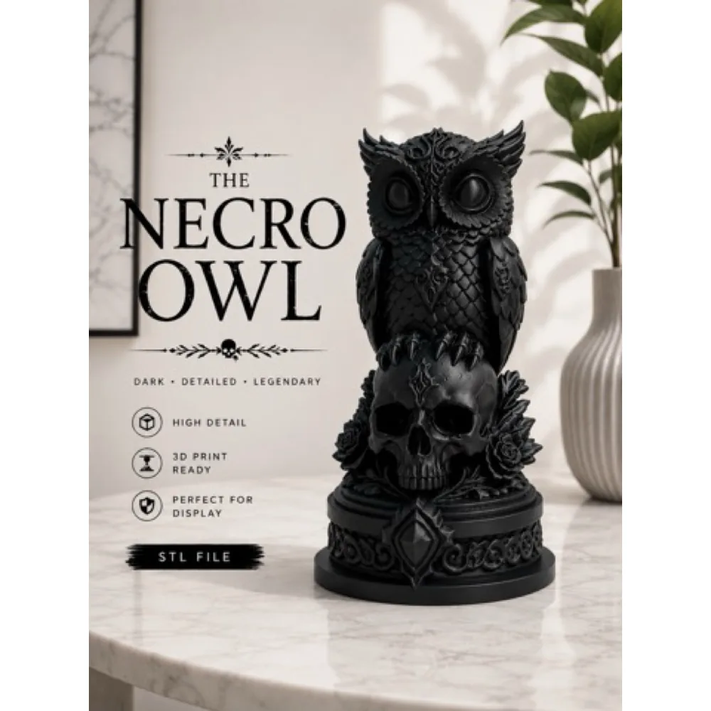 Tượng Cú Mèo Đầu Lâu In 3D Decor Gothic